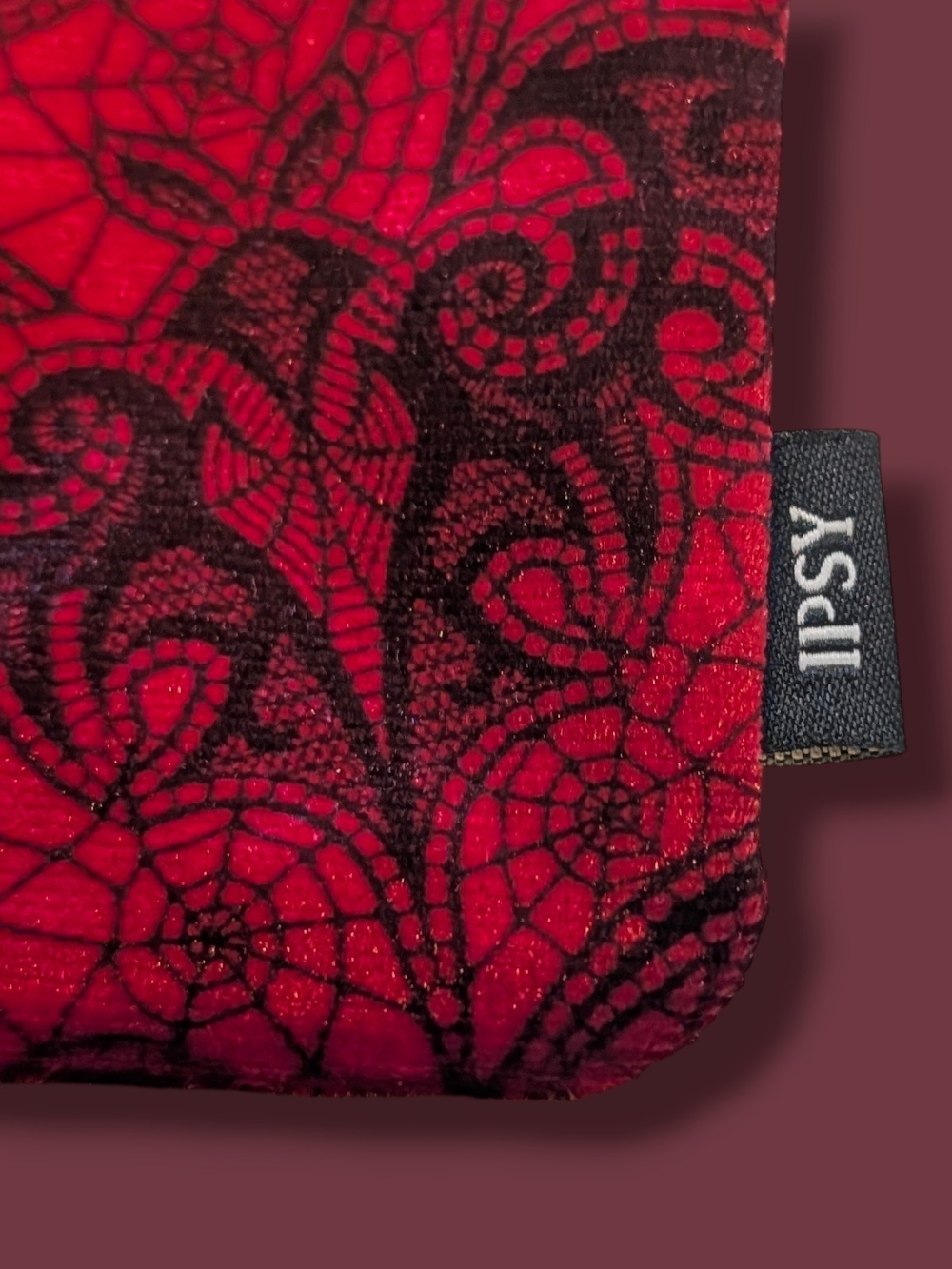 🦇 Ipsy Red Lacey Pattern w/ Bat Accent Cosmetic Pouch